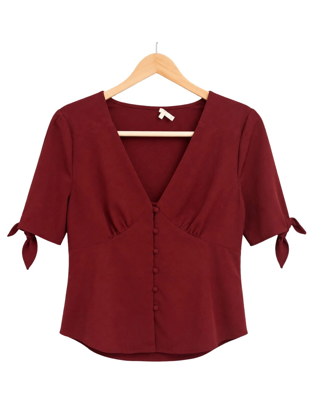 Whimsigoth Burgundy Blouse Dark Academia Coquette Tie Sleeve Button Front Top L